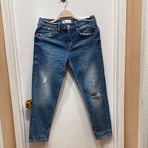 Zara The slim boyfriend mid rise distressed jeans blue denim.